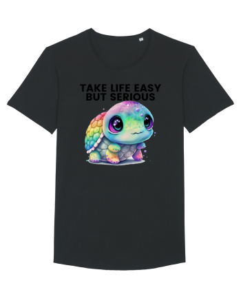 Broasca testoasa pictata in acuarela cu mesajul Take Life Easy but Serious Black
