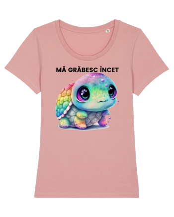 Broasca testoasa pictata in acuarela cu mesajul Ma grabesc Incet Canyon Pink