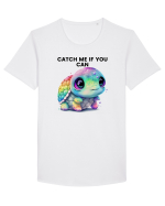 Broasca testoasa pictata in acuarela cu mesajul Catch Me If You Can Tricou mânecă scurtă guler larg Bărbat Skater