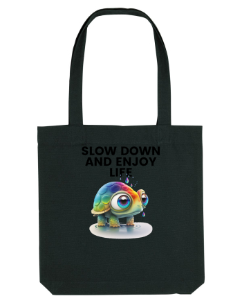 Broasca testoasa pictata in acuarela cu mesajul  Slow Down and Enjoy Life Black