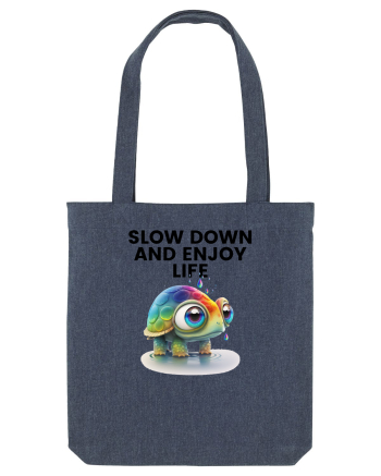 Broasca testoasa pictata in acuarela cu mesajul  Slow Down and Enjoy Life Midnight Blue