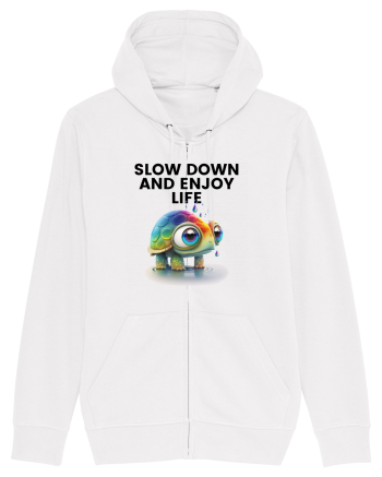 Broasca testoasa pictata in acuarela cu mesajul  Slow Down and Enjoy Life White