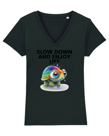 Broasca testoasa pictata in acuarela cu mesajul  Slow Down and Enjoy Life Black
