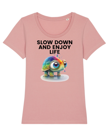 Broasca testoasa pictata in acuarela cu mesajul  Slow Down and Enjoy Life Canyon Pink