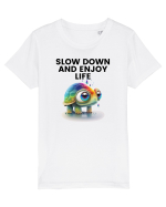 Broasca testoasa pictata in acuarela cu mesajul  Slow Down and Enjoy Life Tricou mânecă scurtă  Copii Mini Creator