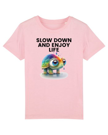Broasca testoasa pictata in acuarela cu mesajul  Slow Down and Enjoy Life Cotton Pink