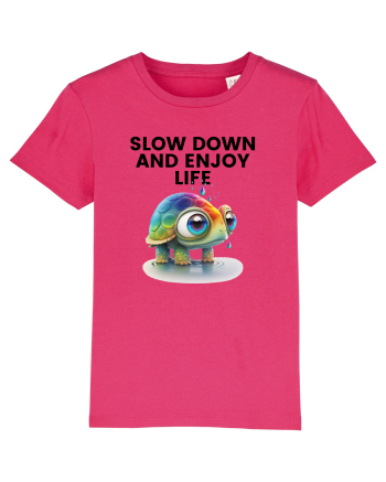 Broasca testoasa pictata in acuarela cu mesajul  Slow Down and Enjoy Life Raspberry