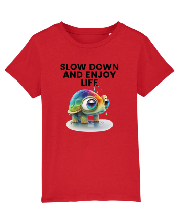 Broasca testoasa pictata in acuarela cu mesajul  Slow Down and Enjoy Life Red