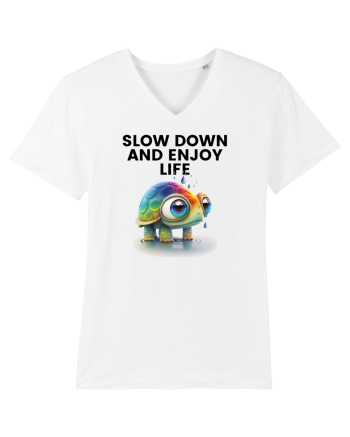 Broasca testoasa pictata in acuarela cu mesajul  Slow Down and Enjoy Life White