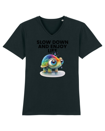 Broasca testoasa pictata in acuarela cu mesajul  Slow Down and Enjoy Life Black