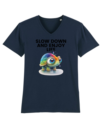 Broasca testoasa pictata in acuarela cu mesajul  Slow Down and Enjoy Life French Navy