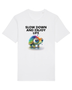 Broasca testoasa pictata in acuarela cu mesajul  Slow Down and Enjoy Life Tricou mânecă scurtă Unisex Rocker