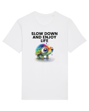 Broasca testoasa pictata in acuarela cu mesajul  Slow Down and Enjoy Life White