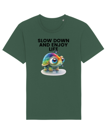 Broasca testoasa pictata in acuarela cu mesajul  Slow Down and Enjoy Life Bottle Green