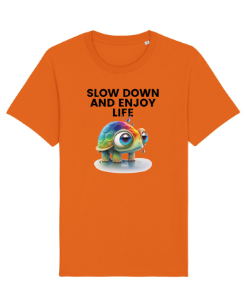 Broasca testoasa pictata in acuarela cu mesajul  Slow Down and Enjoy Life Bright Orange