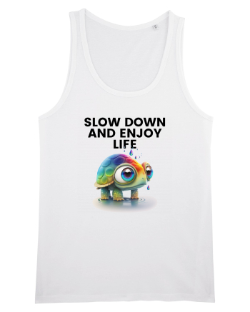 Broasca testoasa pictata in acuarela cu mesajul  Slow Down and Enjoy Life White