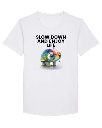 Broasca testoasa pictata in acuarela cu mesajul  Slow Down and Enjoy Life White
