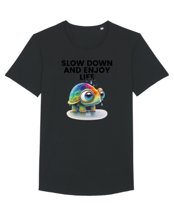 Broasca testoasa pictata in acuarela cu mesajul  Slow Down and Enjoy Life Black