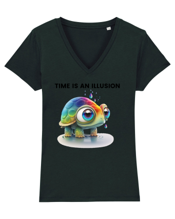 Broasca testoasa pictata in acuarela cu mesajul  Time is an Illusion Black