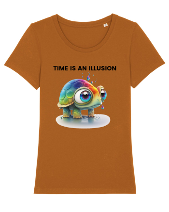 Broasca testoasa pictata in acuarela cu mesajul  Time is an Illusion Roasted Orange