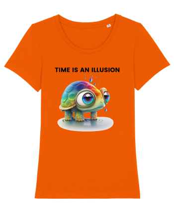 Broasca testoasa pictata in acuarela cu mesajul  Time is an Illusion Bright Orange