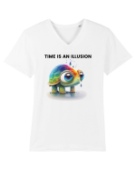 Broasca testoasa pictata in acuarela cu mesajul  Time is an Illusion Tricou mânecă scurtă guler V Bărbat Presenter