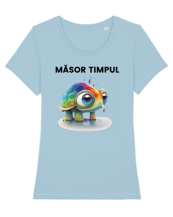 Broasca testoasa pictata in acuarela cu mesajul  Masor Timpul Sky Blue