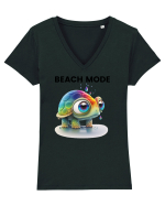 Broasca testoasa pictata in acuarela cu mesajul  Beach Mode Tricou mânecă scurtă guler V Damă Evoker