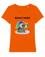 Broasca testoasa pictata in acuarela cu mesajul  Beach Mode Tricou mânecă scurtă guler larg fitted Damă Expresser