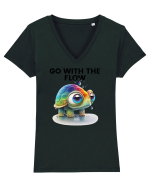 Broasca testoasa pictata in acuarela cu mesajul  Go with the Flow Tricou mânecă scurtă guler V Damă Evoker