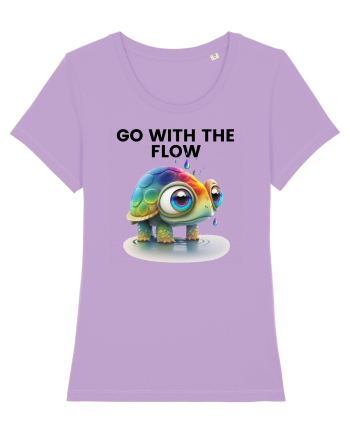 Broasca testoasa pictata in acuarela cu mesajul  Go with the Flow Lavender Dawn