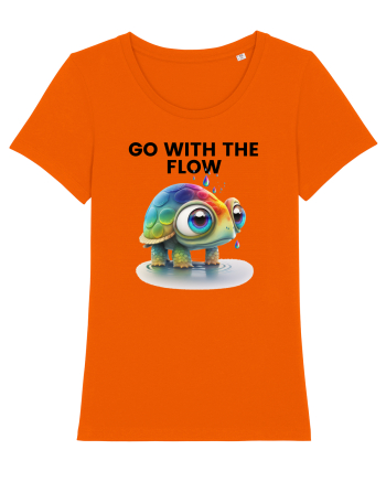 Broasca testoasa pictata in acuarela cu mesajul  Go with the Flow Bright Orange