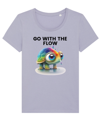 Broasca testoasa pictata in acuarela cu mesajul  Go with the Flow Lavender