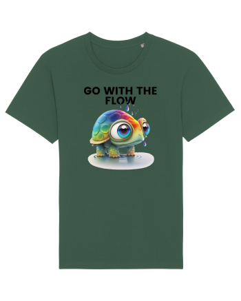 Broasca testoasa pictata in acuarela cu mesajul  Go with the Flow Bottle Green