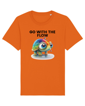 Broasca testoasa pictata in acuarela cu mesajul  Go with the Flow Bright Orange