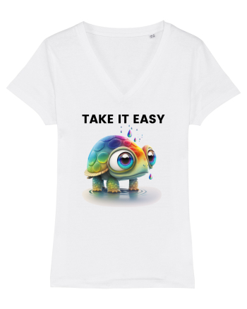 Broasca testoasa pictata in acuarela cu mesajul  Take it Easy White