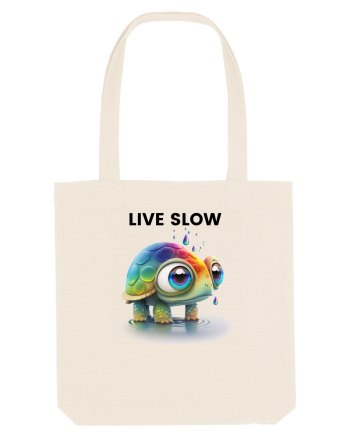 Broasca testoasa pictata in acuarela cu mesajul Live Slow Natural