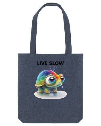 Broasca testoasa pictata in acuarela cu mesajul Live Slow Midnight Blue
