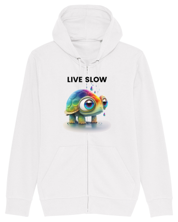 Broasca testoasa pictata in acuarela cu mesajul Live Slow White