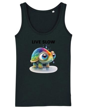 Broasca testoasa pictata in acuarela cu mesajul Live Slow Black