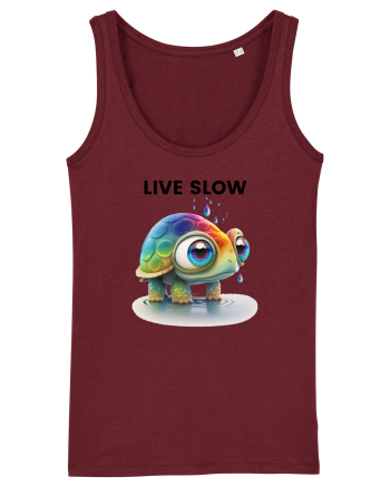 Broasca testoasa pictata in acuarela cu mesajul Live Slow Burgundy