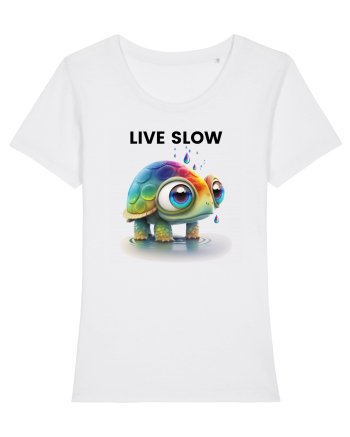 Broasca testoasa pictata in acuarela cu mesajul Live Slow White