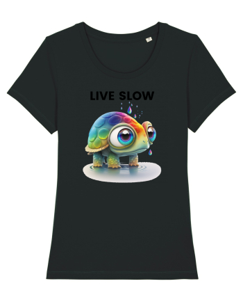 Broasca testoasa pictata in acuarela cu mesajul Live Slow Black