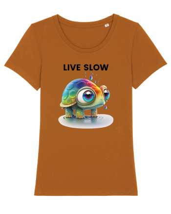 Broasca testoasa pictata in acuarela cu mesajul Live Slow Roasted Orange