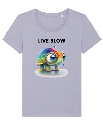 Broasca testoasa pictata in acuarela cu mesajul Live Slow Lavender