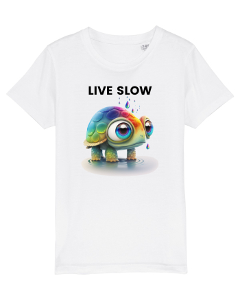Broasca testoasa pictata in acuarela cu mesajul Live Slow White