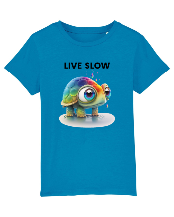 Broasca testoasa pictata in acuarela cu mesajul Live Slow Azur