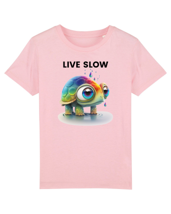Broasca testoasa pictata in acuarela cu mesajul Live Slow Cotton Pink