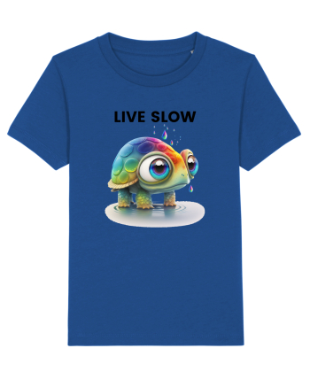 Broasca testoasa pictata in acuarela cu mesajul Live Slow Majorelle Blue