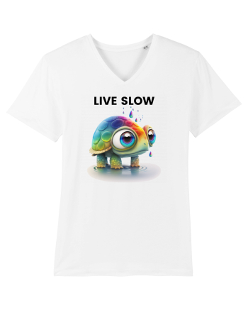 Broasca testoasa pictata in acuarela cu mesajul Live Slow White